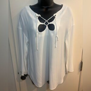 Frame Shirt Womens S Off White Lace Up 3/4 Sleeve Top Viscose Rayon Blouse